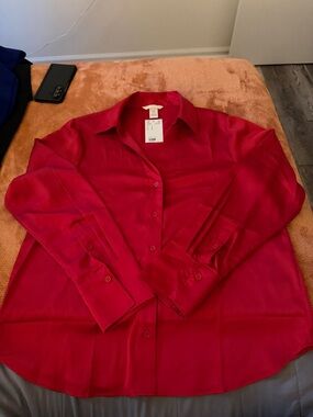 H&M Red Button-Up Shirt Blouse